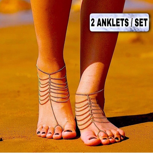 Jewelry - ⚜️[𝟯/$𝟮𝟴]⚜️8 Layered Two Gold Anklets Set NEW
